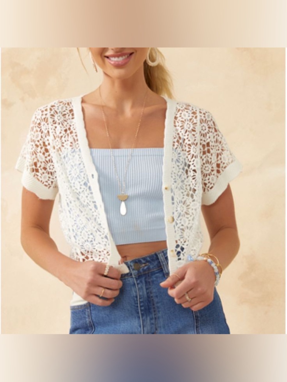Francesca’s Lace Knit Cotton Cardigan